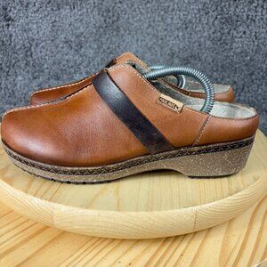 Pikolinos Shoes Granada Clogs Womens Size 8 Brown Leather Slip On Made in Spain